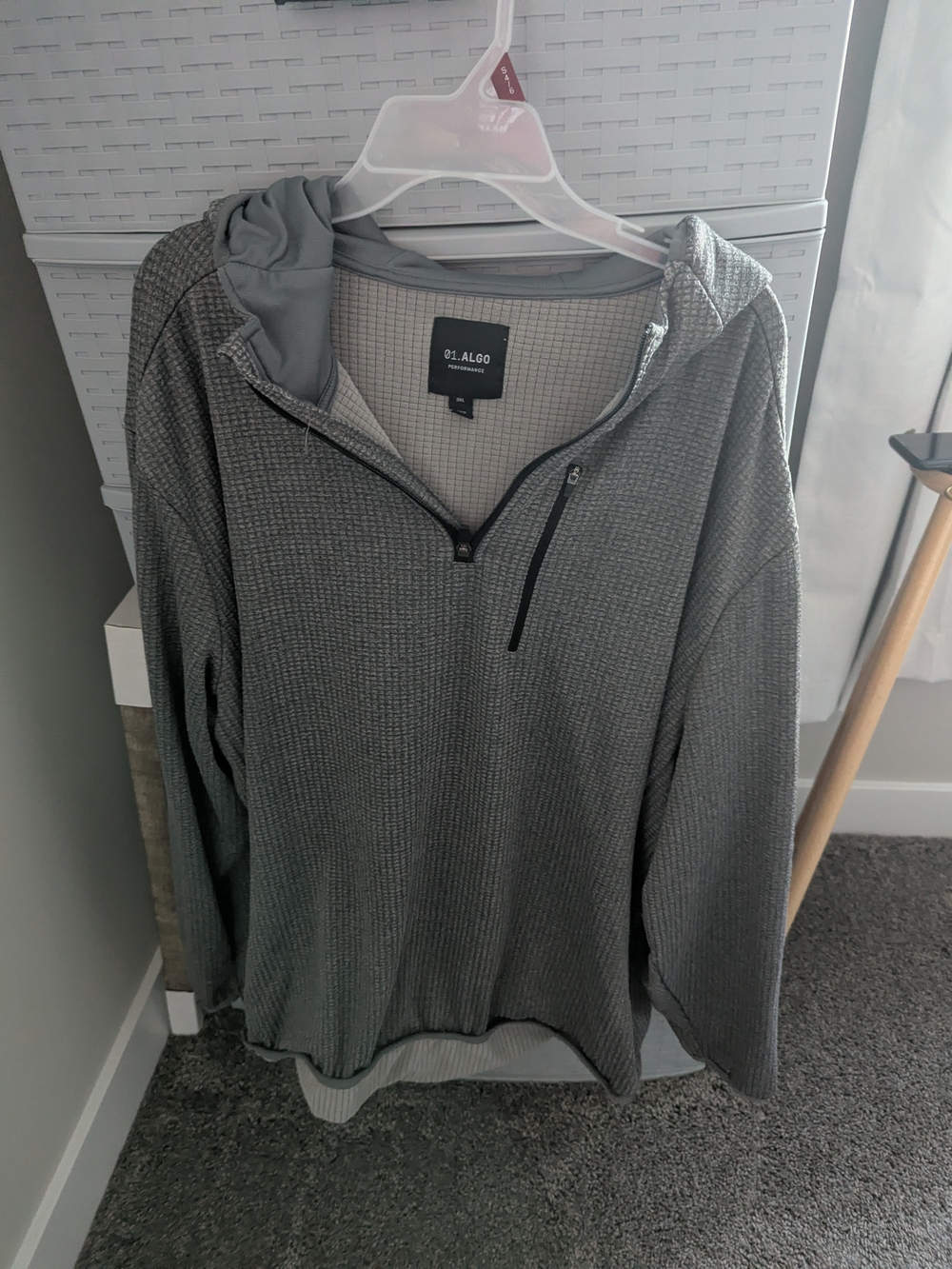 01.ALGO Men's Gray Quarter-Zip Hooded Knit Pullover
